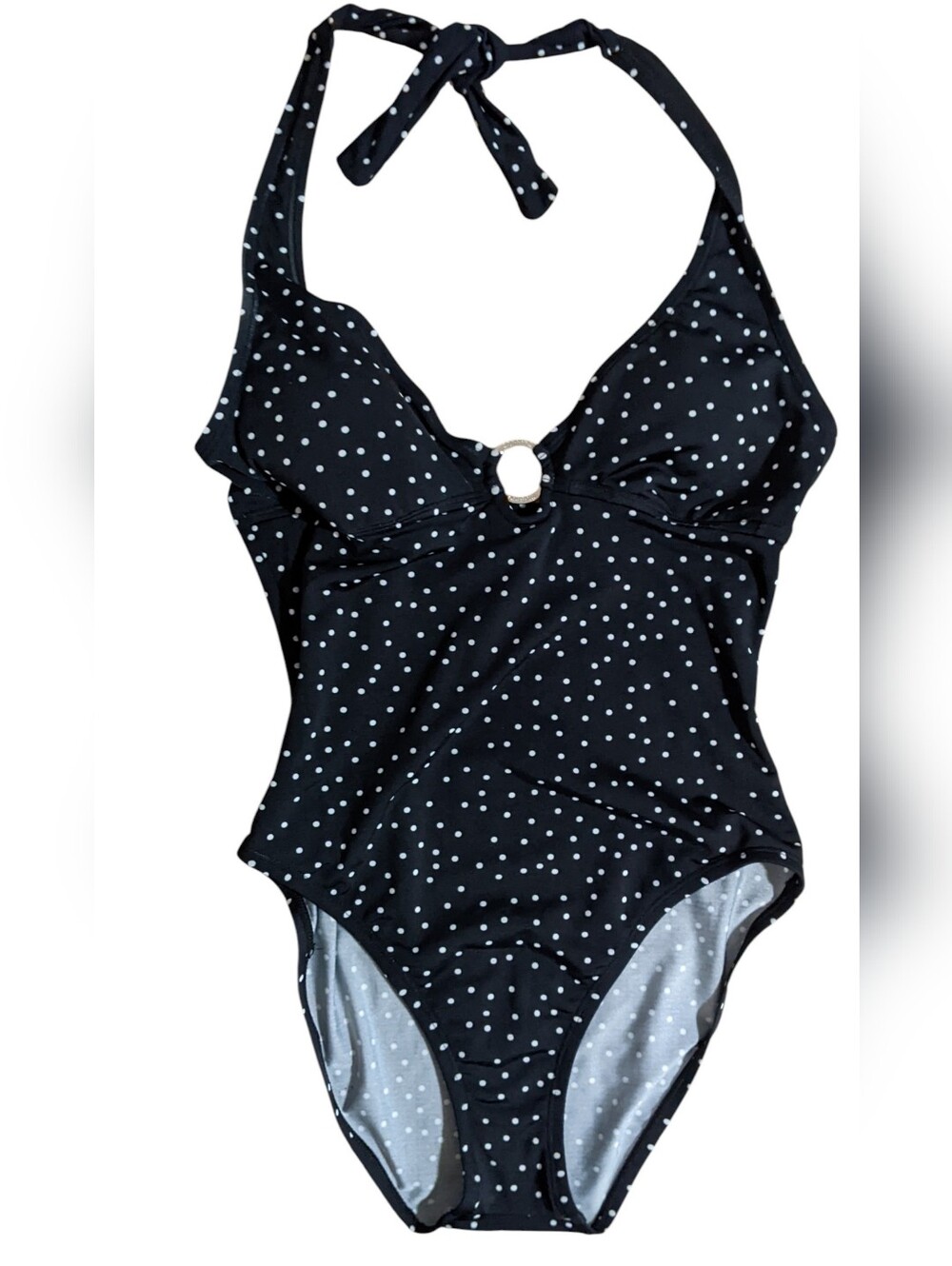 Girl Speedo Black and White Polka Dot Halter One-Piece Size 12